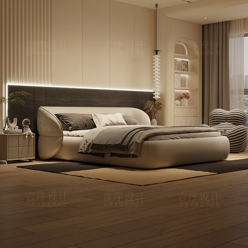 

Leather Sleeping Bed Luxury Double Queen Bedroom Frame Massage Bed Simple Platform Letto Matrimoniale Lounge Suite Furniture
