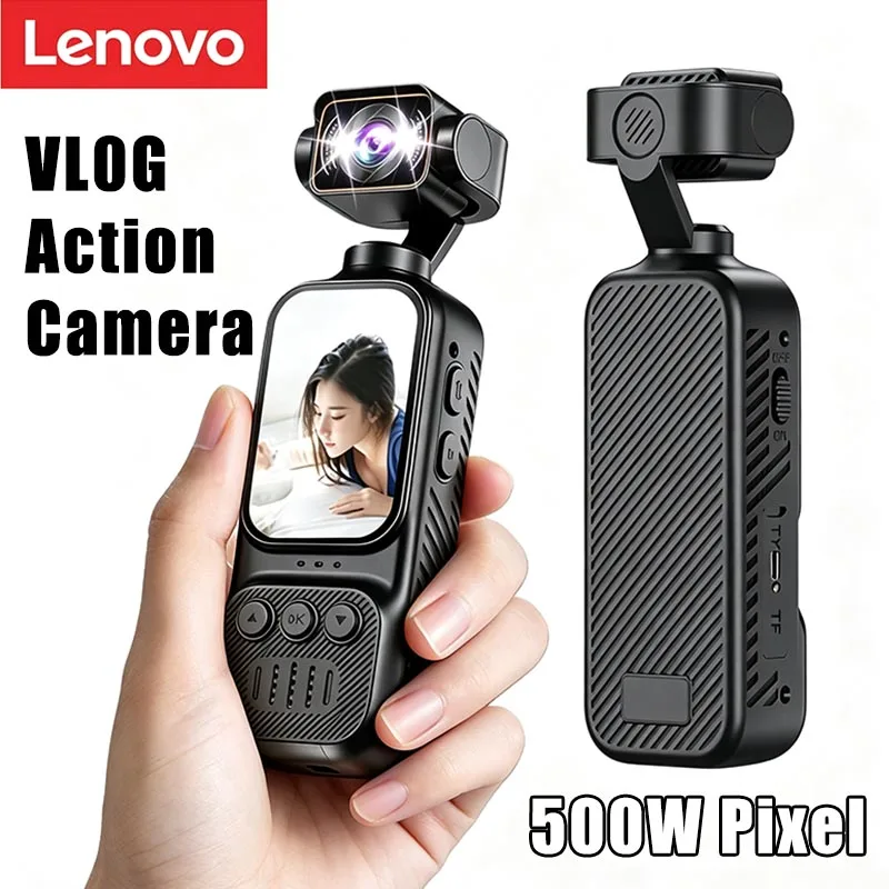 Lenovo 500W Pixel HD Sports Cam Handheld Pan-Tilt Wifi Pocket Cam Portable Anti Shake Vlog Recorder Action Cam For Bike Outdoor