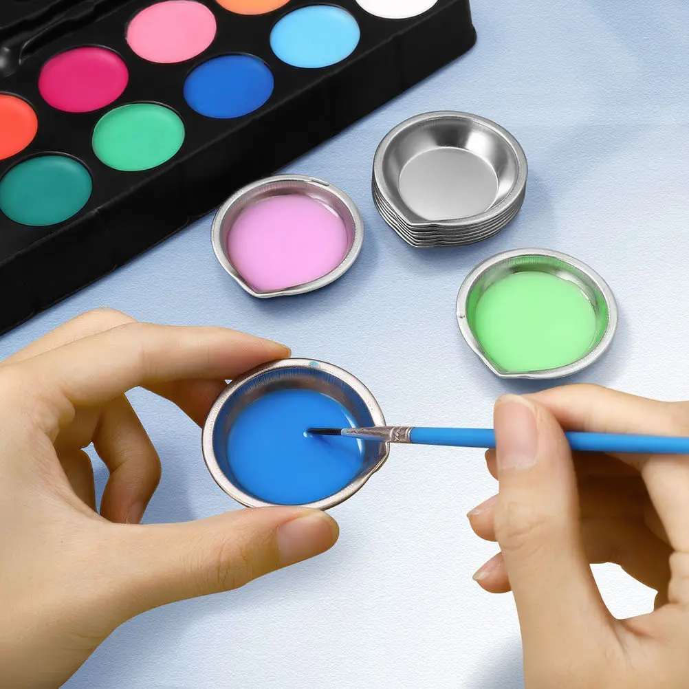 24Pcs Paint Pallets Stainless Steel Color Mixing Trays Portable Painting Supplies Watercolor Oil Pigment Bowls