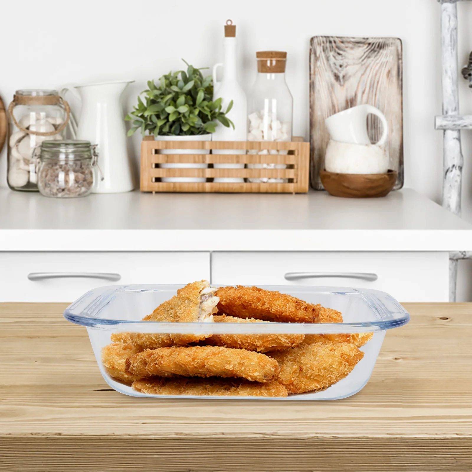 

1Pcs Heat Resistant Glass Oven Baking Plate Steamed Fish Serving Dish White Kitchen Food Storage Plate Microwave Freezer Safe