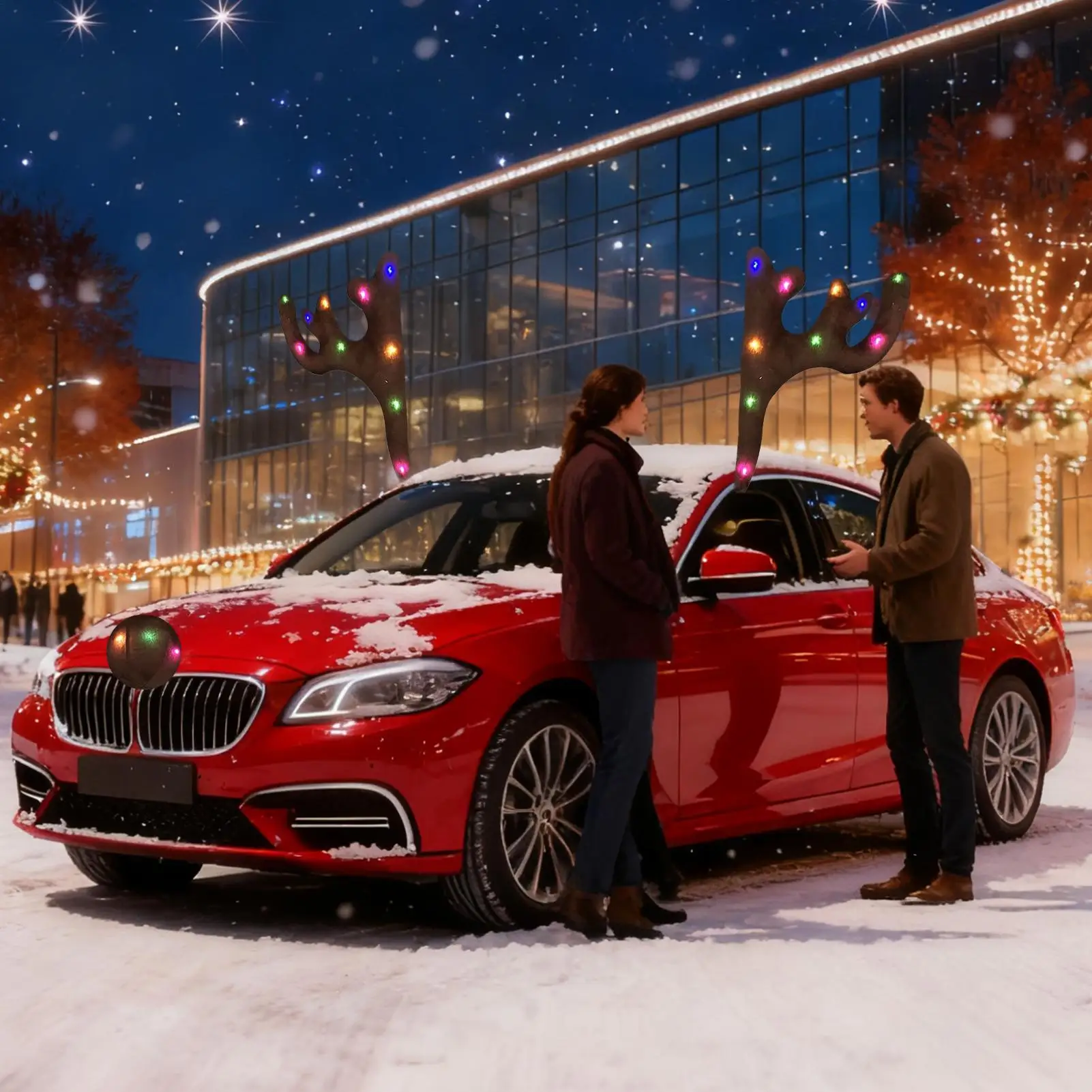 

Reindeer Antlers Car Decoration Christmas Automotive Exterior Decor With LED Light Auto Hood Decor Ornament For SUVs Trucks RVs