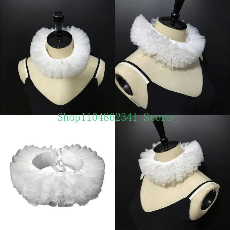 652f-クラシックホワイトフリルメッシュフェイクカラーチュールネックラフピエロチョーカーコスプレ衣装テーマパーティーやドレスアップ用
