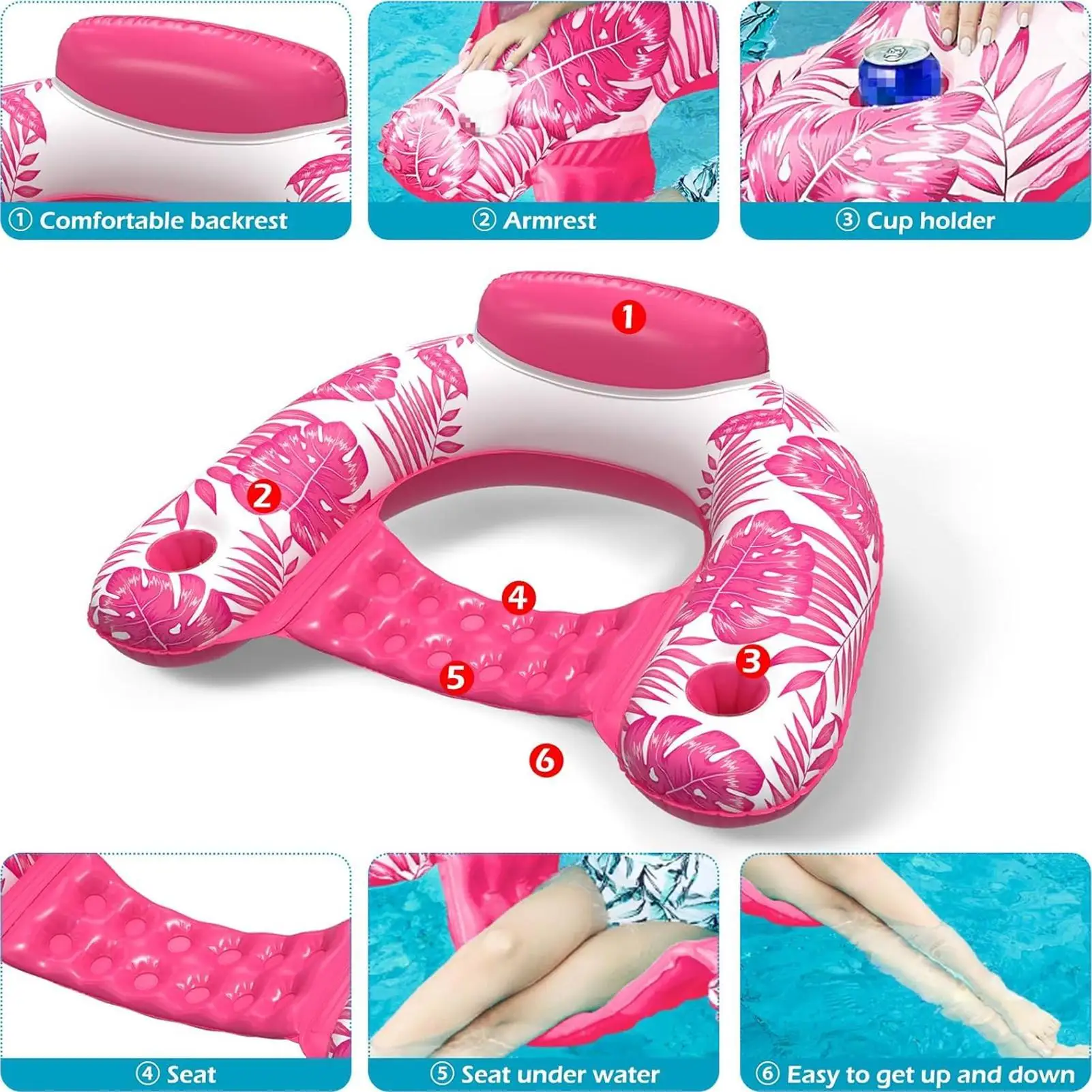 Poolschwimmer mit Baldachin, Poolschwimmer für Erwachsene mit Schatten, robustes Schwimmfloß für Erwachsene mit Halter, Wasserschwimmer für Schwimmen, Fluss, Strand