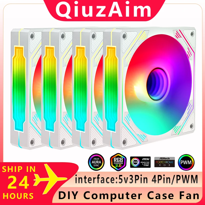 

QiuzAim Computer case ventilador 4-in-1 set suit ARGB Fan Cyclic Mirror Light Effect pc gamer Cooler 120mm fans 4Pin PWM 5V 3Pin