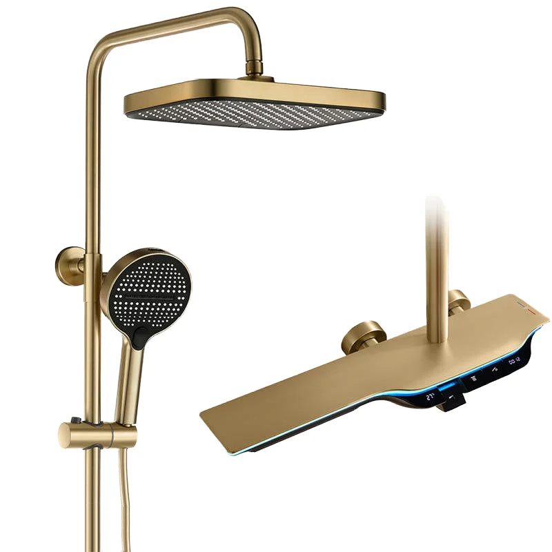 Elegant Gold Bathroom Set: Dual-Function Thermostatic Shower Column with LED Display & Rain Shower Head