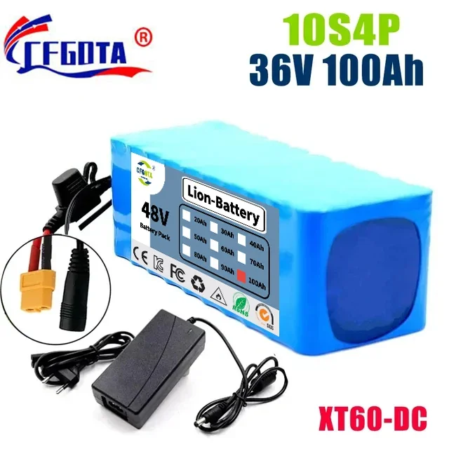 

36V Battery 10S4P 100Ah Battery Pack 1000W High Power Battery 42V 100Ah Ebike Electric Bike Wiht BMS/30A Fuse + 42V 2A Charger