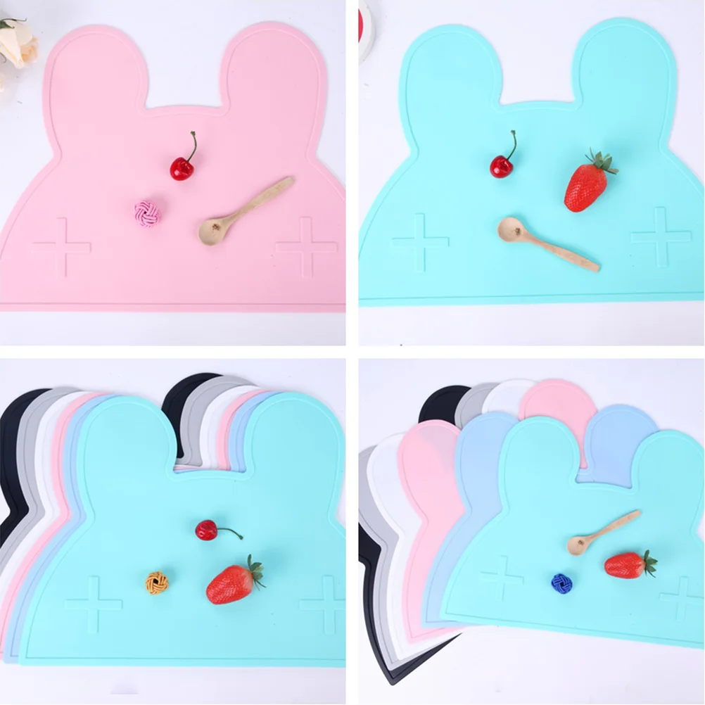 

Rabbit Head Silicone Kids Placemat Non-Slip Washable Tableware Mat Safe Eco-Friendly Dinner Mat for Kitchen Hotel Business