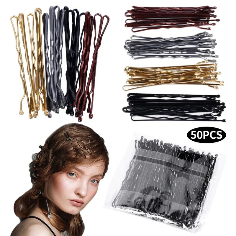 100/50pcs Black Small Hair Grips Steel Hairpin Bridal Fixed Barrette Simple 5cm One-line Invisible Bobby Pin Disposable Headwear