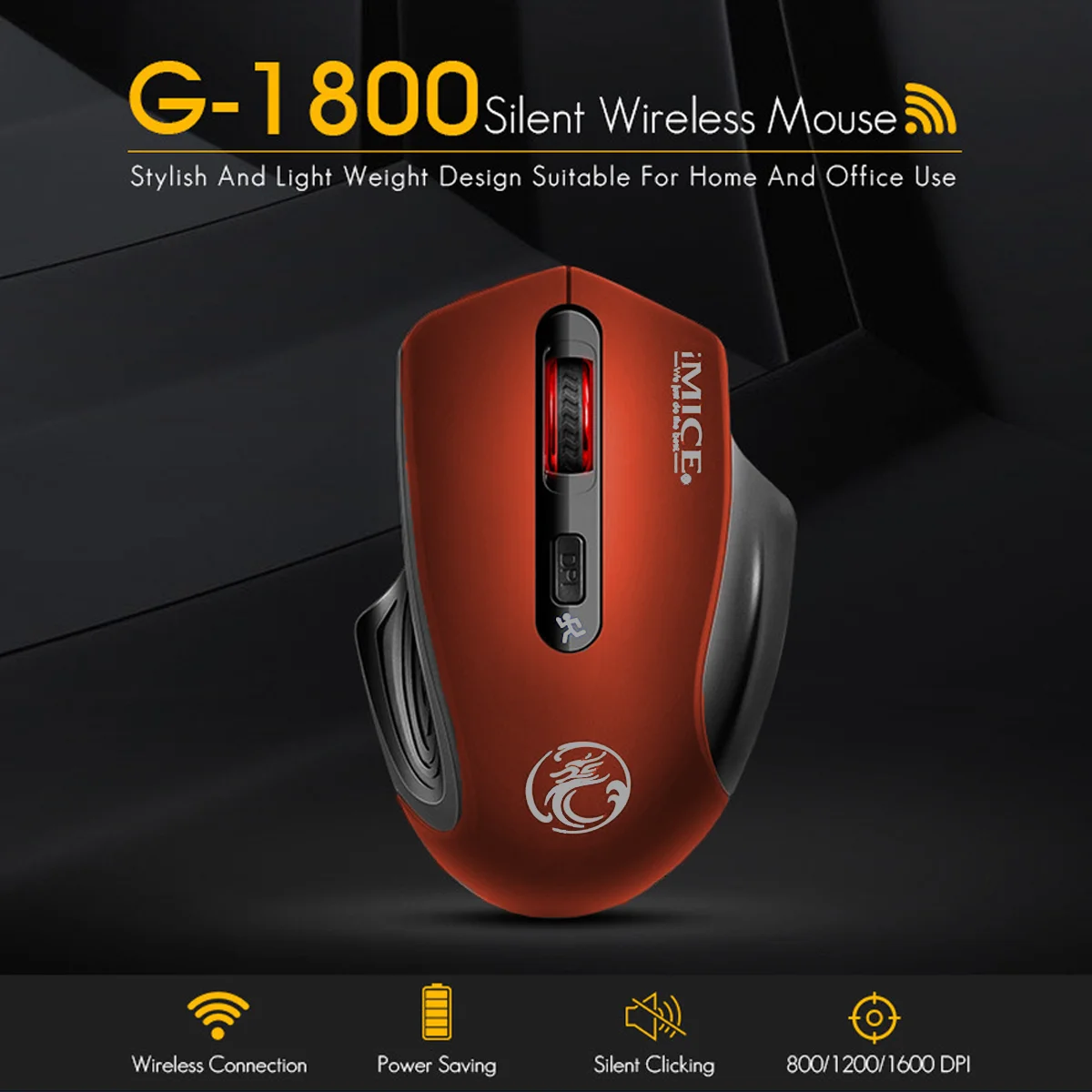 Imice G-1800 2.4G Usb Rode Draadloze Muis Zakelijk Kantoor 4 Knop Gaming Muis Geluid Uit Instelbare Gevoeligheid