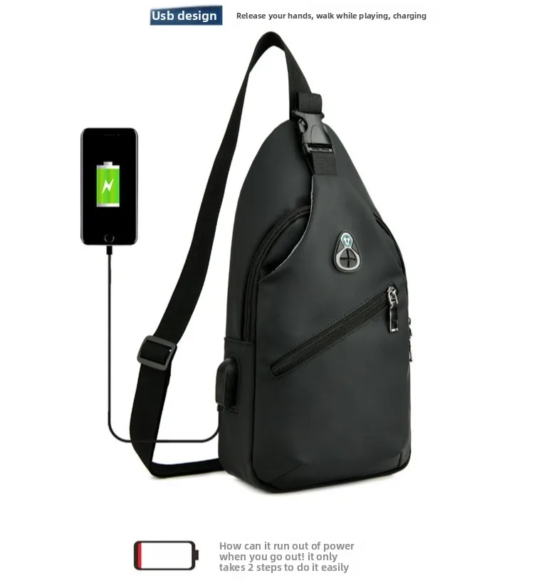 New Casual Men's Chest Bag, Fashionable and Versatile USB Crossbody Bag, Water-resistant and Large-capacity Single-shoulder Bag