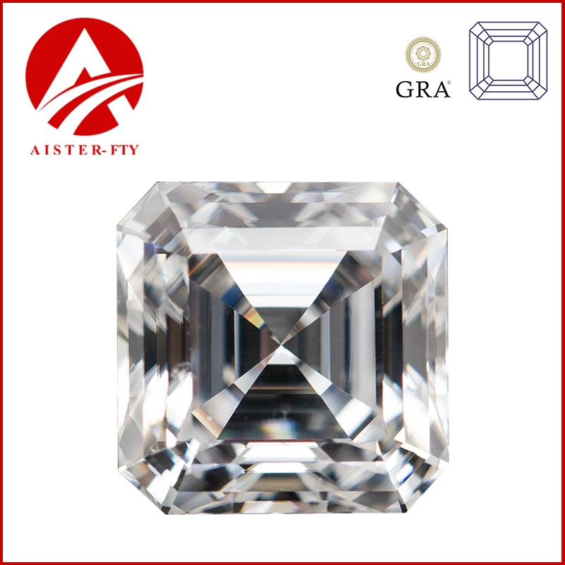 

Super White D Color Asscher Cut Moissanite Stone 0.5-5.0ct Moissanita Loose Gemstone Positive Pass Tester with GRA Certificate