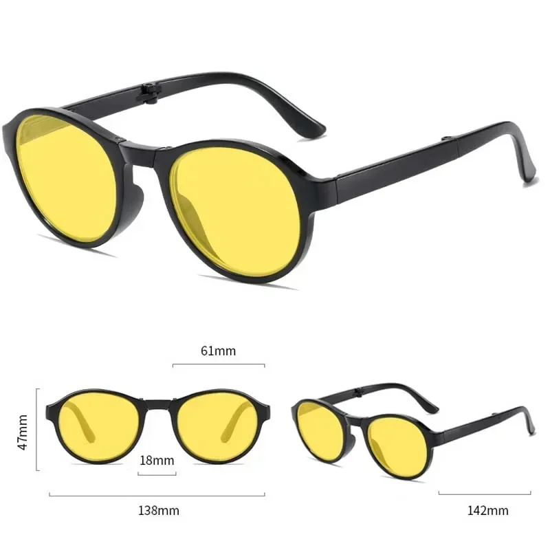 Foldable Night Vision Glasses with Box for Men Women Round Ultralight Blue Light Blocking Eye Protection Eyewear for Driving Car