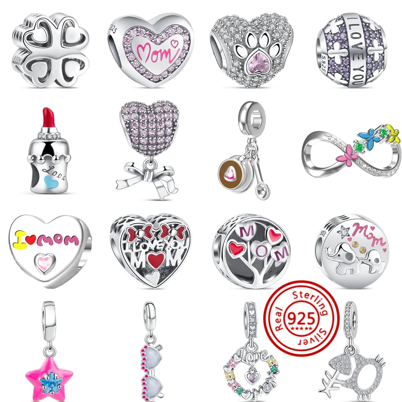 925 Silver Original Charms Cats Fish Bone Coffee Cup Pendant Eternal Love Mom Lipstick Heart Beads Fit Pandora Bracelet Jewelry