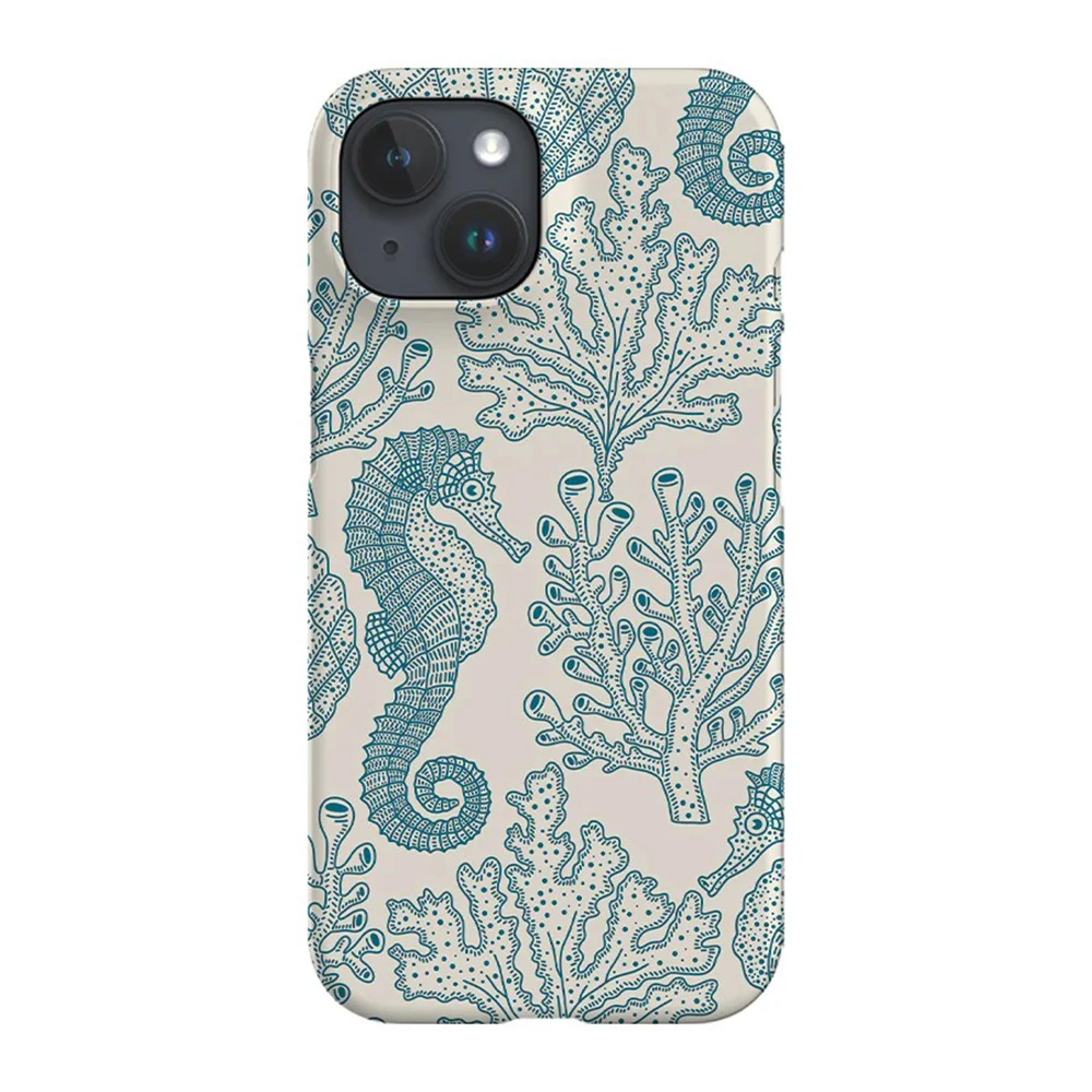 Clmj Funda de teléfono de lujo Beige Azul Coral Reef para iPhone 16 15 14 13 12 11 X XS XR XSMAX 7 8 Pro Max Plus contraportada de doble capa