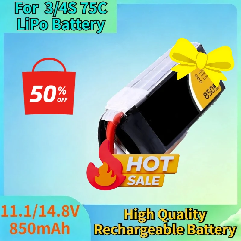 11.1/14.8V 850mAh for TATTU 3/4S 75C LiPo Battery for RC Helicopter Quadcopter FPV Racing Drone Parts with XT30 Plug Batteries