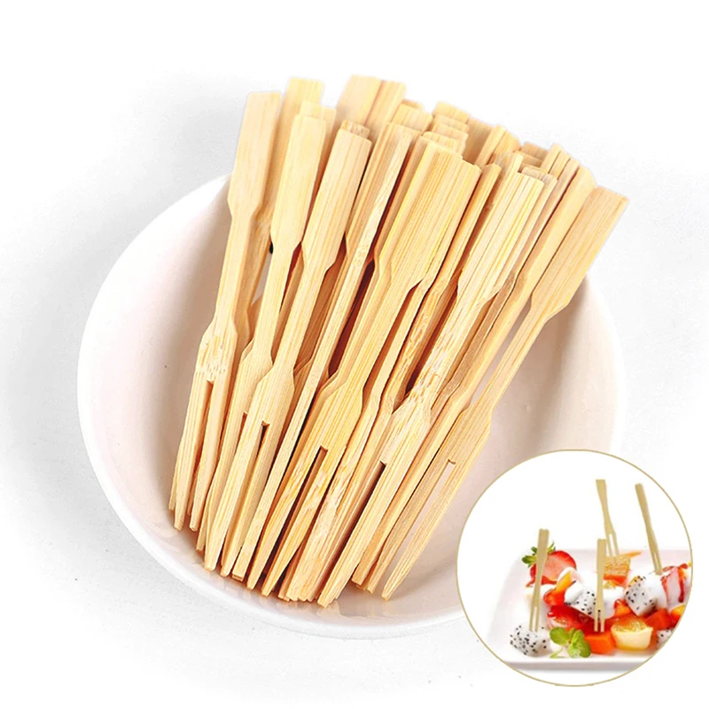 

50 PCS Pure Bamboo Disposable Wooden Fruit Fork Dessert Cocktail Fork Set Party Home Household Decor Tableware Supplies