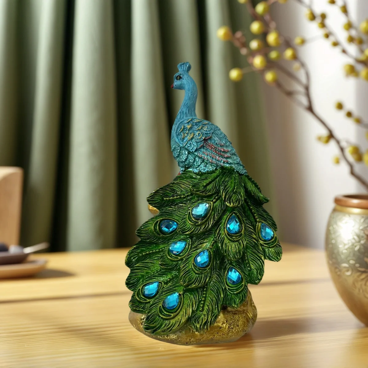 1 pieza de adorno artístico de escultura artesanal de resina de pavo real, decoración del hogar Feng Shui, decoración lujosa para sala de estar, vestíbulo y vitrina