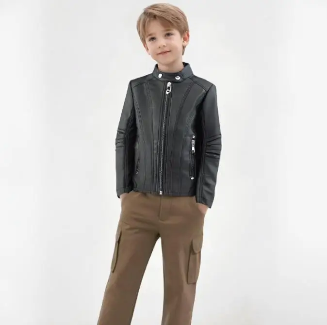 

Boys Girls Christmas NEW Year Motorcycle Pu Leather Jacket Children Waterproof Windproof Coat Kids Street Photography Wear