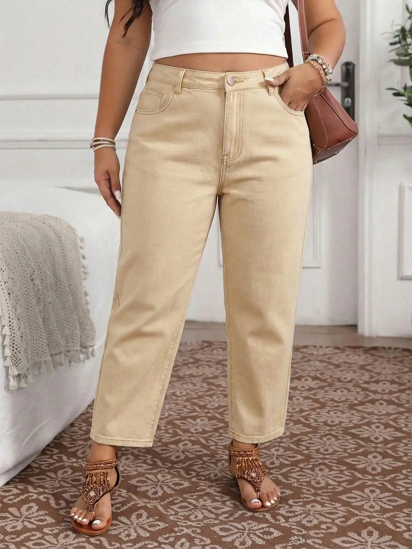 

High Waist Pocketed Tapered Casual Plus Size Jeans