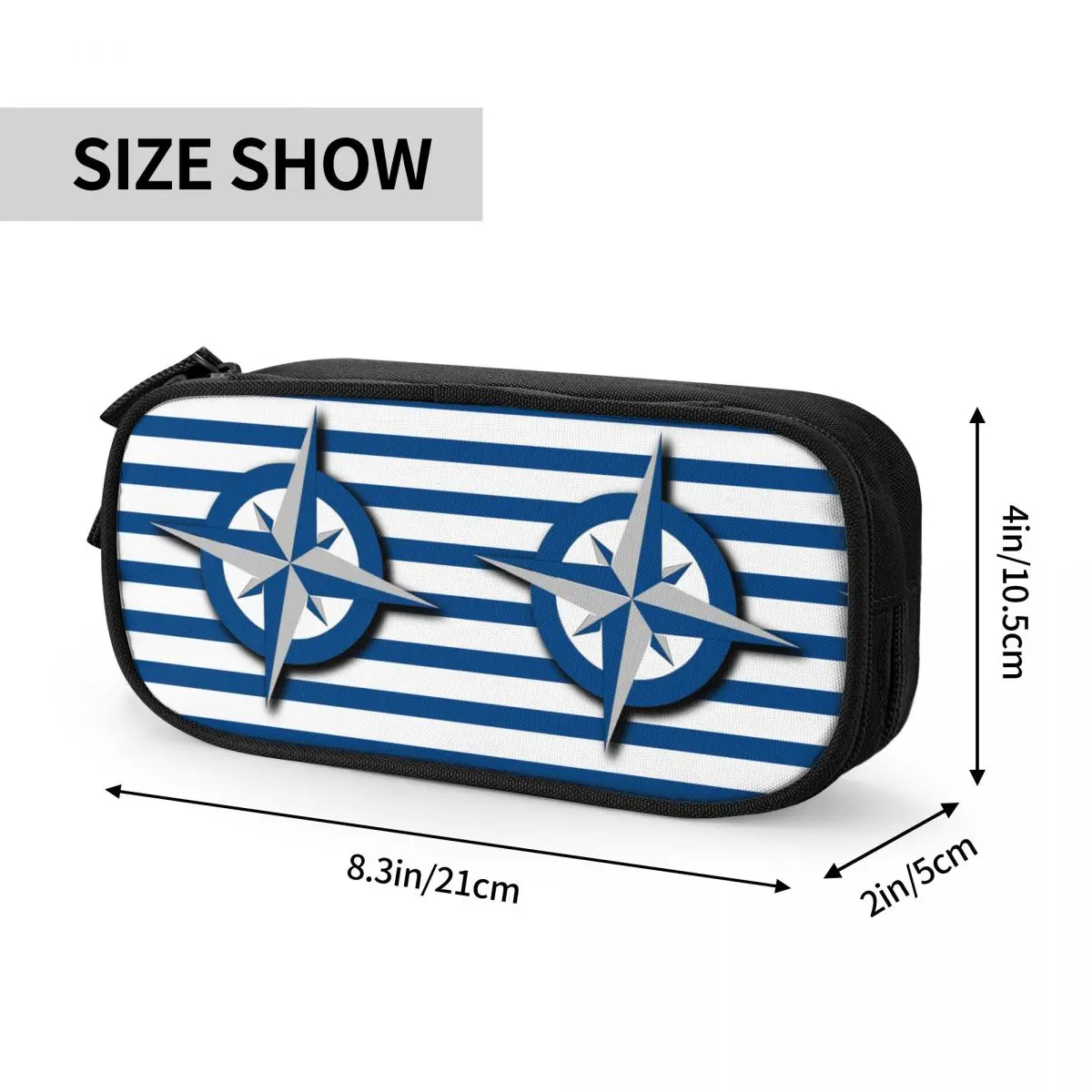 Compass Stripes Pattern Pencil Case, Nautical Anchor Pen Box, grande saco de armazenamento, papelaria para escritório Presentes para menina e menino