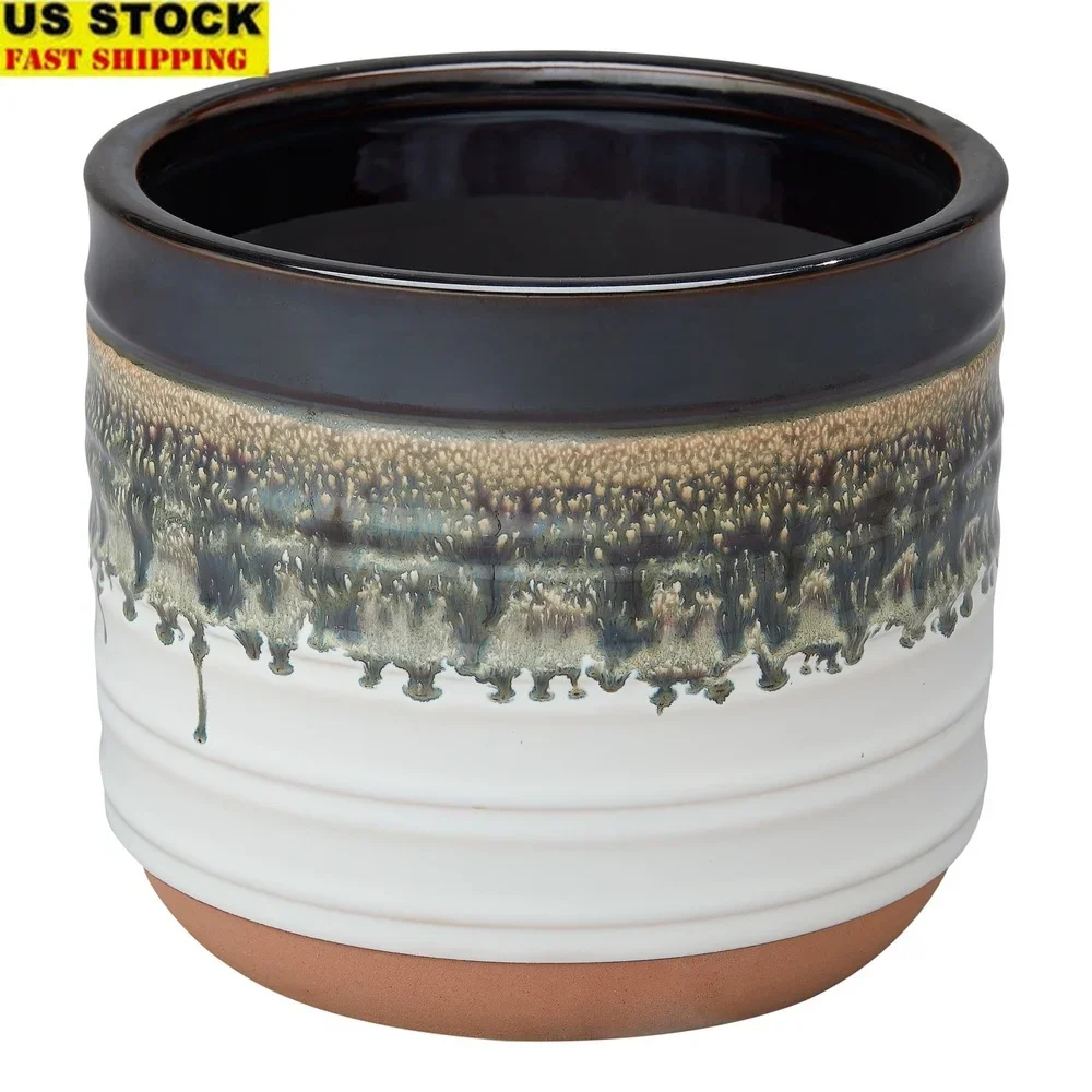 

8" Round Ceramic Planter with Reactive Finish Weather-Resistant Indoor Outdoor Pot Features Drainage Hole Perfect Succulents