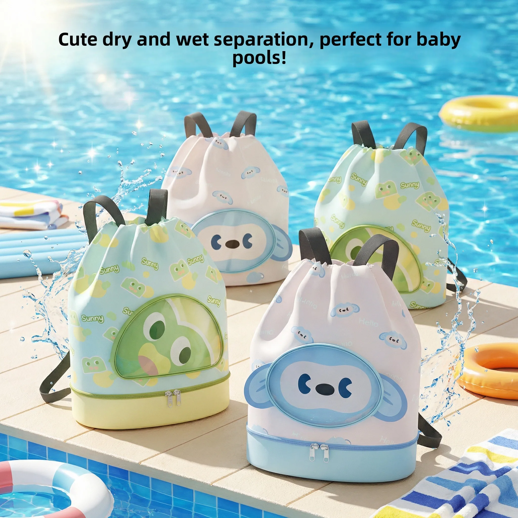 子供用スイミングバッグ-機器収納-防水バッグ-ウェット＆ドライ分離-シューズ付き-水着収納バッグ-夏用