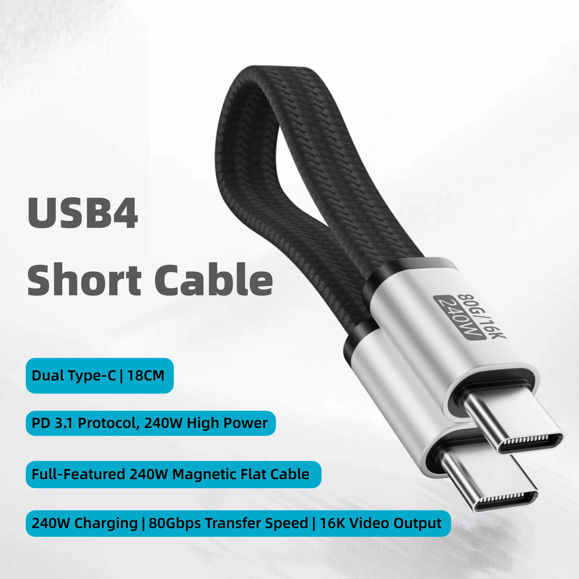 18CM USB4 Data Cable 40Gbps USB C to Type C Short Cable PD 240W 8K 60Hz for Thunderbolt 3/4 iPhone 17 Pro Max SSD Power Bank