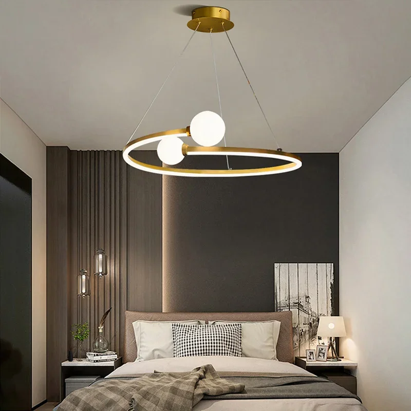 Beautiful Minimalist Golden Living Room Showroom Pendant Light Luxury Decorative Bedroom Bedside Ring Chandelier