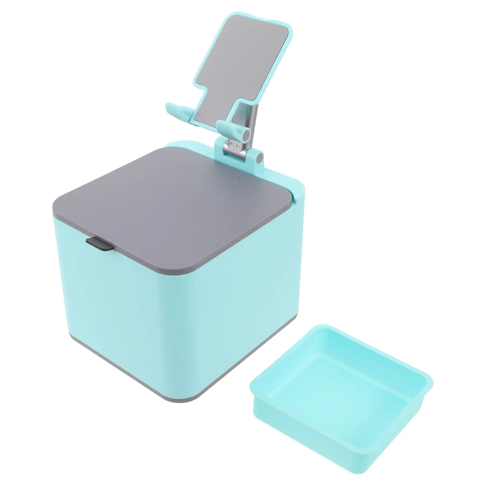 

Mini Desktop Trash Can with Phone Holder Foldable Compact Trash Bin Organizer for Office Bedroom Kitchen Table