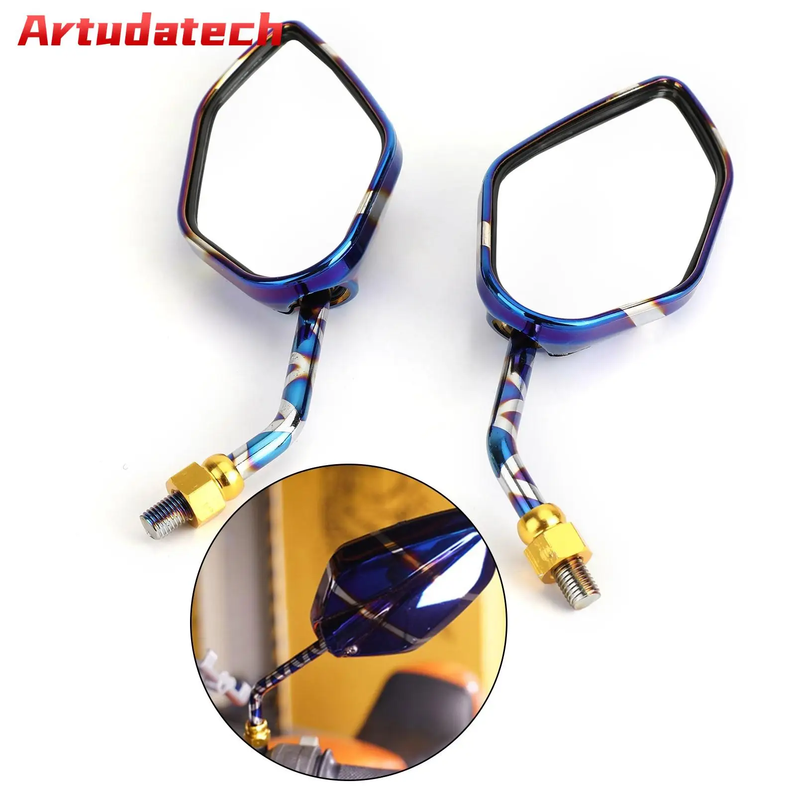 Artudatech Pair M10 Rear View Side Mirrors Burnt Titanium Mirror Universal for Honda KTM