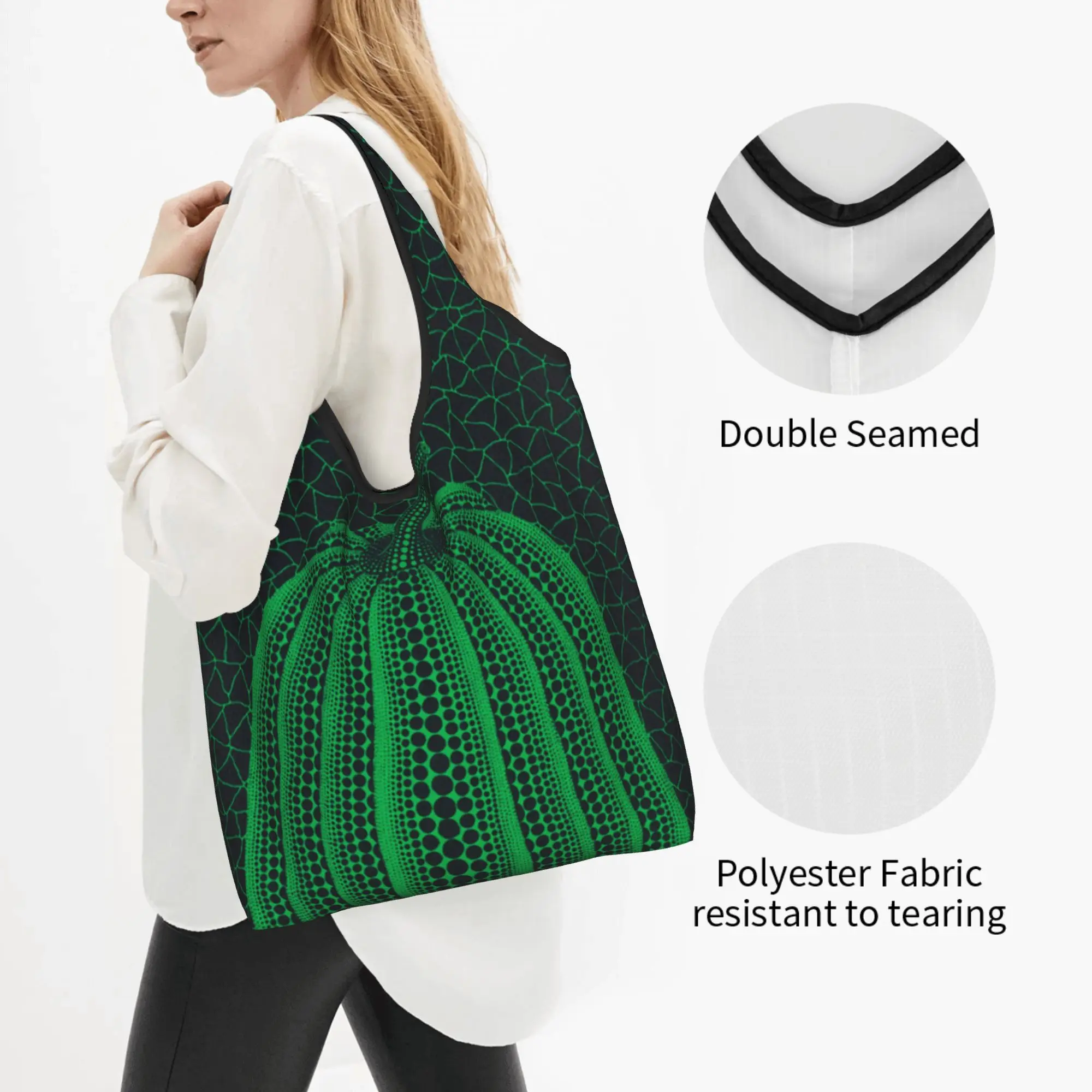 Reusable Yayoi Kusama Abstract Art Pumpkin Shopping Bag Women Tote Bag Portable  Grocery Shopper Bags