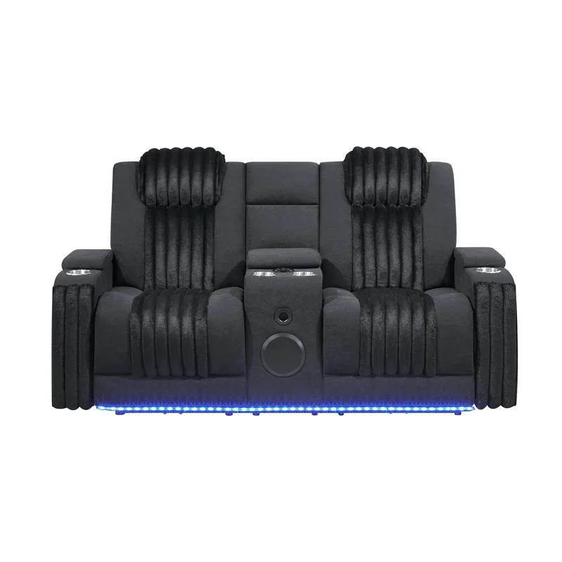 

Duran Black Power Reclining Loveseat with Headrest, LED, Bluetooth Speaker