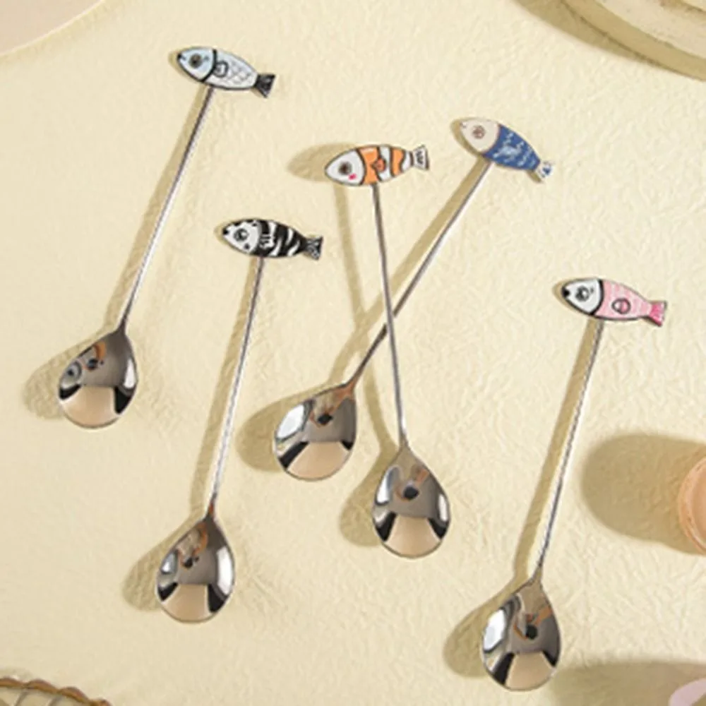 Cute Polished Cat Fish Stainless Steel Spoon Colorful Japanese Korean Style Teaspoon Stirring Spoon Dessert Spoon Gifts