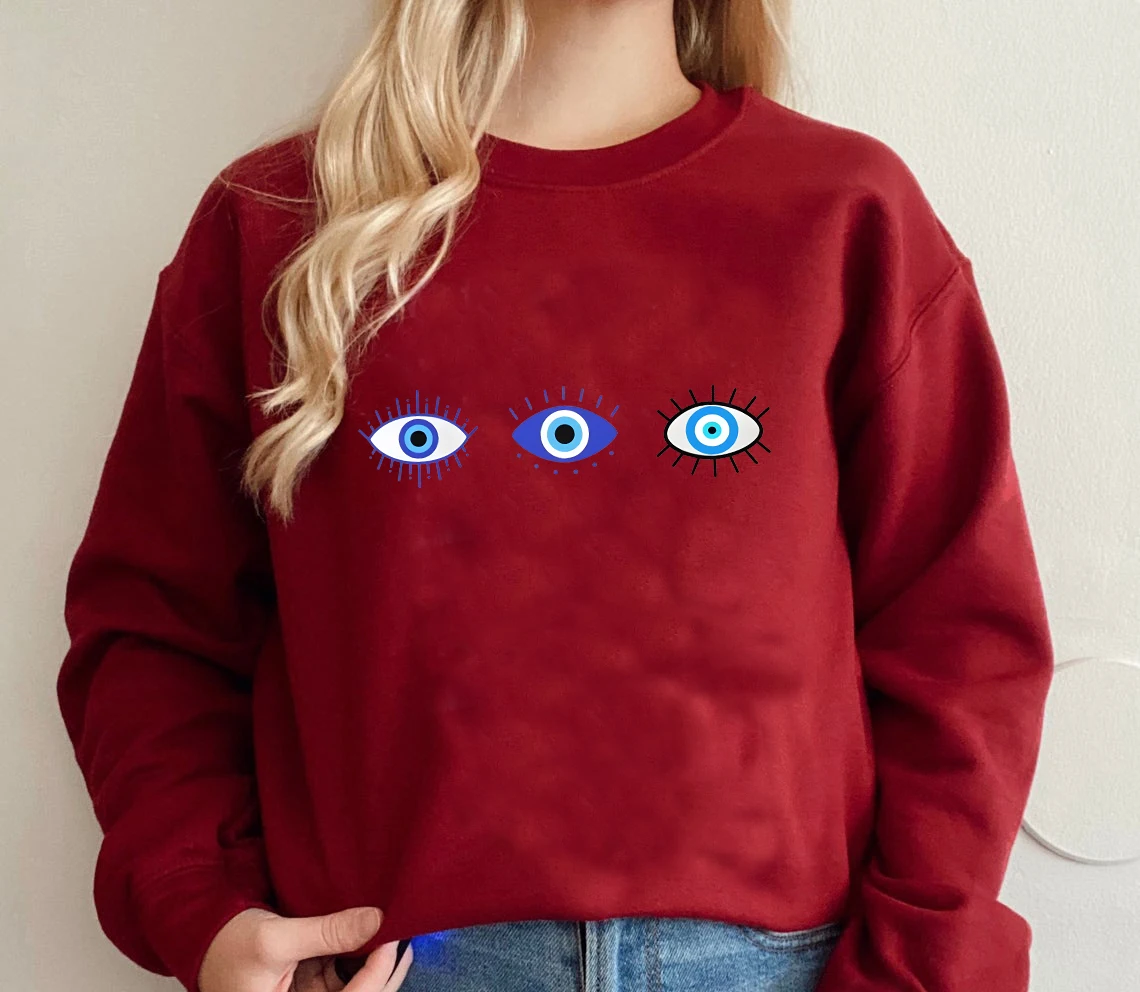 Colored Evil Eye Gothic Sweatshirt Funny Women Fashion Grunge Unisex Streetwear Aesthetic Casual Outfit Jumper Fit Pullovers Top