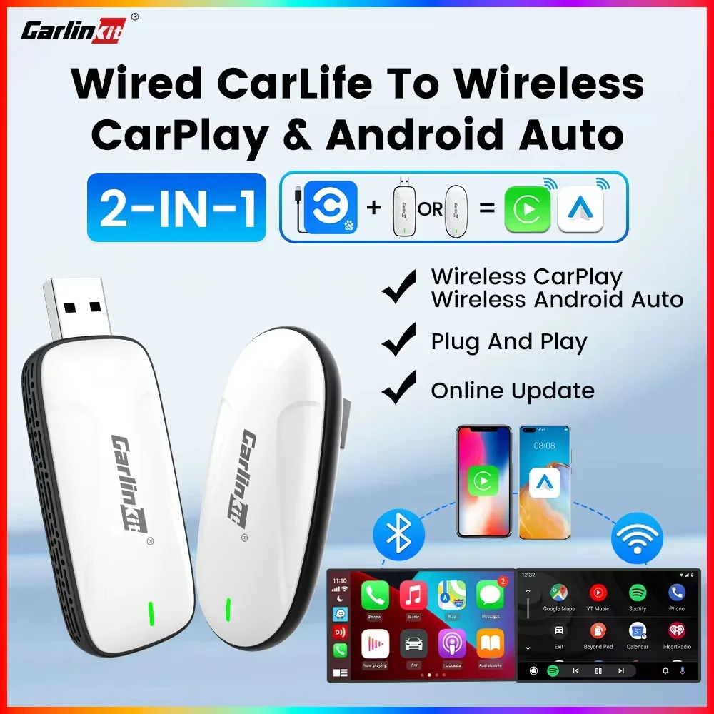 Image of 2025 Neuer CarlinKit Mini-Auto-USB-Adapter von CarLife auf kabelloses CarPlay, Android Auto, kabellose Autoverbindung, Original-Autoradio-Upgrade für Changan, Geely usw.
