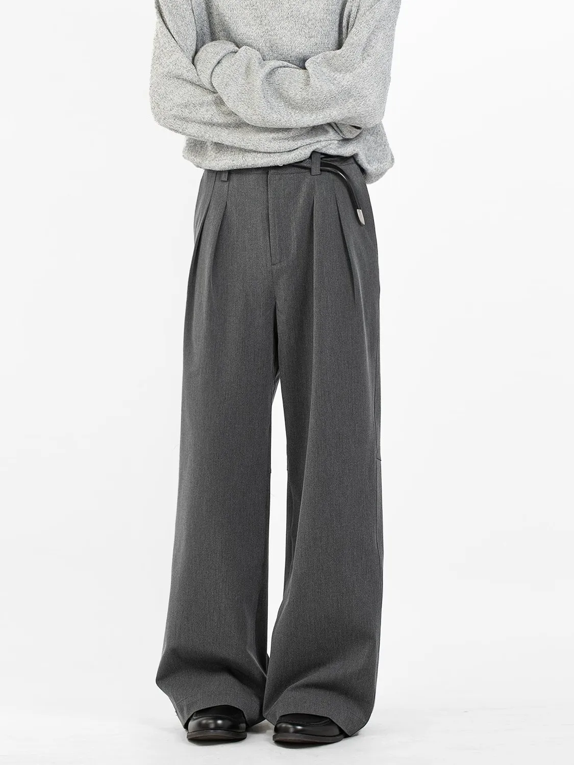 

GANGURRU Basic 3D Pleated A-Line Loose Draped Color Commuter Mixed TR Casual Pants Youth Trend Long Trousers