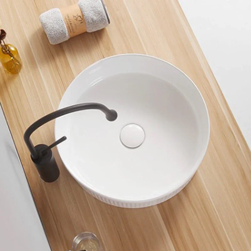 

Bathroom Washbasin White Ceramic Basin Modern Minimalist Countertop Vessel Sink 36cm Mini Round Bowl Basin With Faucet Sets