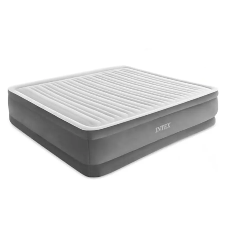 

King Size Air Mattress for Camping Travel, Dura-Beam PVC, Gray/Black, 18in Height with Built-in Pump for Rapid Inflation/Deflat