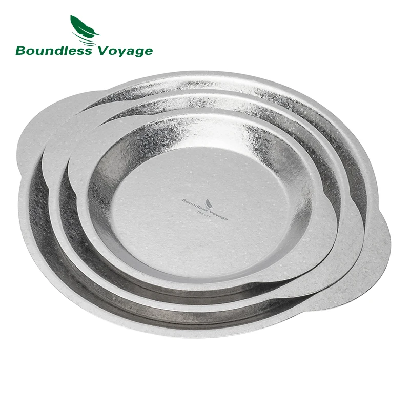 Boundless Voyage  Pure Titanium Camping Side Plate with Handles Stackable Serving Dish for Outdoor Picnic Daily Kitchen Use
