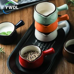 YWDL Mini Ceramic Milk Jug With Handle Seasoning Dish Vinegar Sauce Cup Milk Creamer Coffee Syrup Jar Dipping Bowls