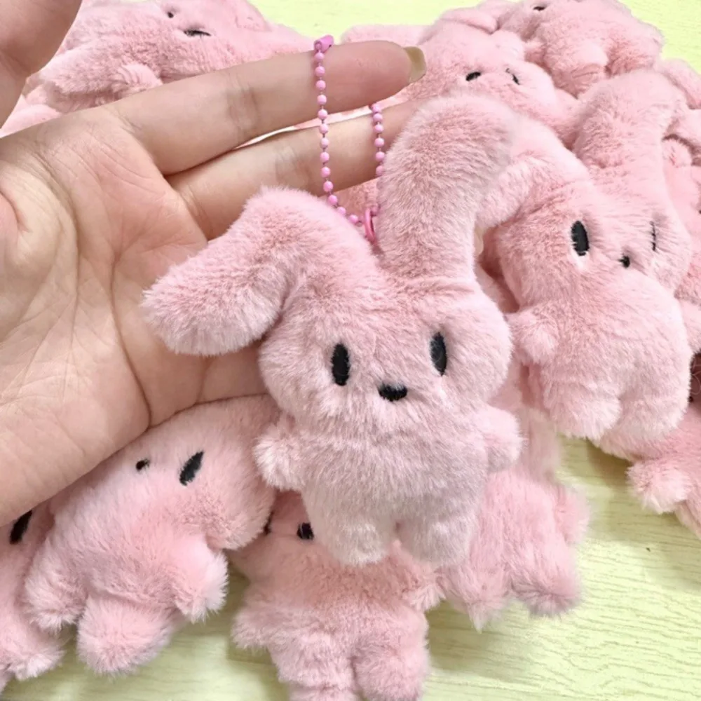 Rabbit Plush Toy Keychain Sweetheart Pink Fluffy Cartoon Keychain Stuffed Toy Soft Couple Keychain Backpack Car Key Pendant