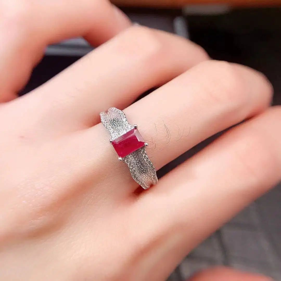 KJJEAXCMY New style Jewelry Natural Women's Ruby Ring 925 silver inlay Colorful and splendid Crystal pure fire flash explosion