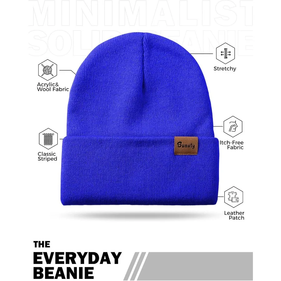 Beanie Hats for Men Women Knit Winter Hat Warm Skull Stocking Cap Striped Snow Hat Heated Cuffed Beanie