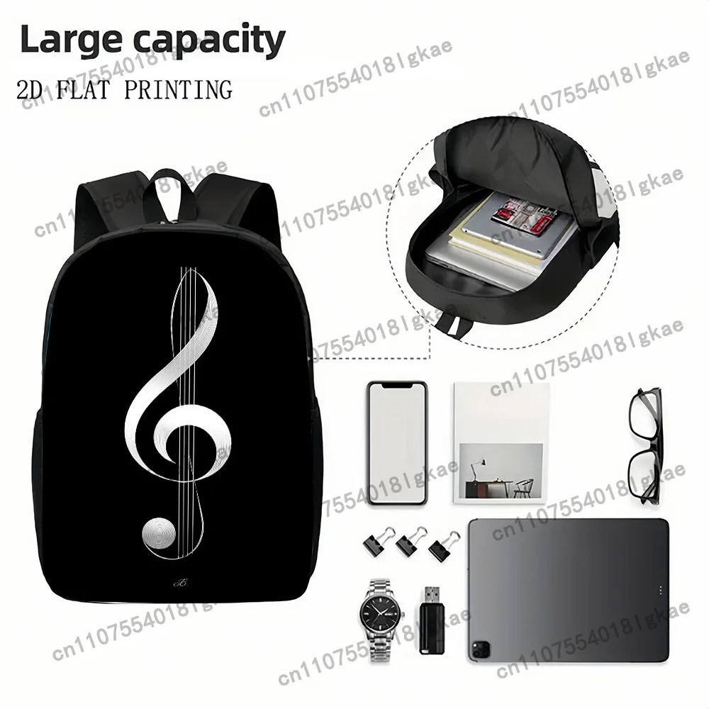 1pc Large Capacity Student Backpack with Elegant Treble Clef Musical Note Design, Casual Print, Adjustable Strap, Zipper Closure