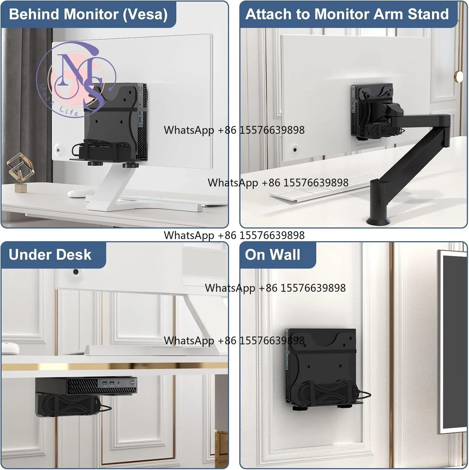 Adjustable VESA Mount Bracket for Mini PC & Thin Client, Small Host Hanging Panel Stand