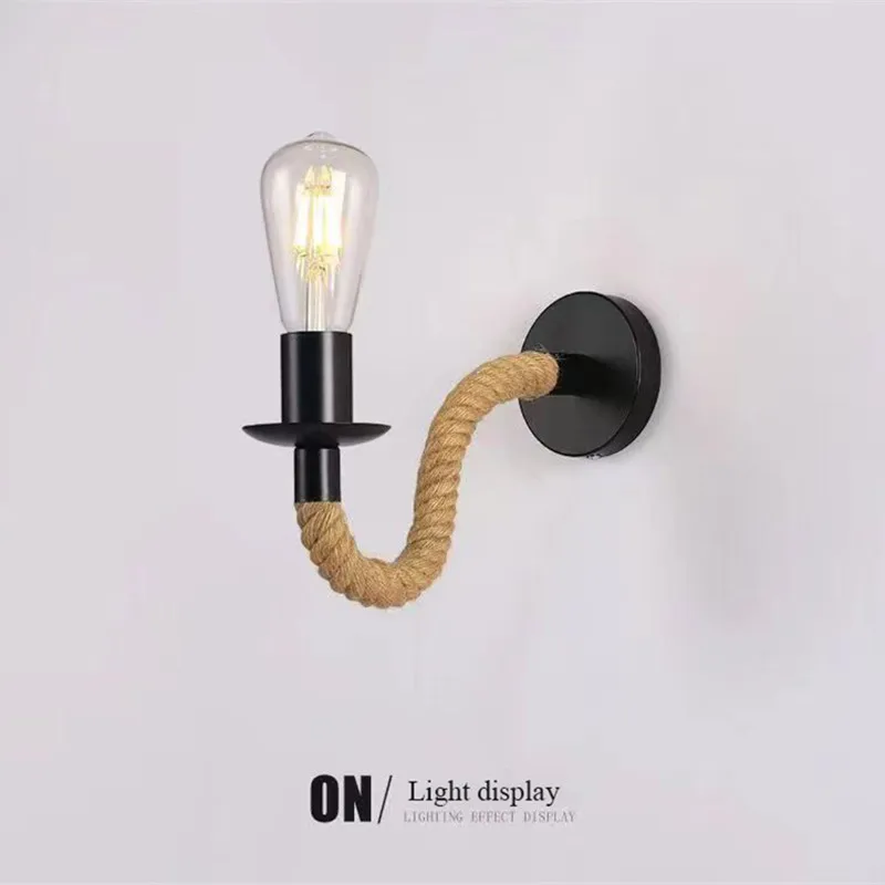 Retro liny konopne lampa ścienna wystrój przemysłowy E27 Edison uchwyt na żarówkę do lampy żelazny kinkiet wystrój wnętrz na poddaszu