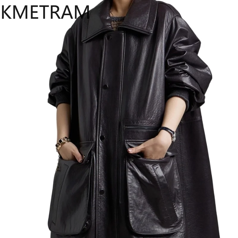 KMETRAM 100% Naturalna Skóra Owcza Kurtka Damska Oversize Zimowa Skóra Owcza Średniej Długości Nowości w Kategorii Płaszcze 2025 ropa mujer