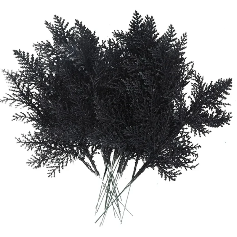 Glitzernde Künstliche Kiefernnadel-Zweige 5/10 Stück Weihnachtsbaum-Kranz DIY Blattwerk-Stiele Heim-Party Weihnachtsgirlande Deko-Ornamente – Detail 14