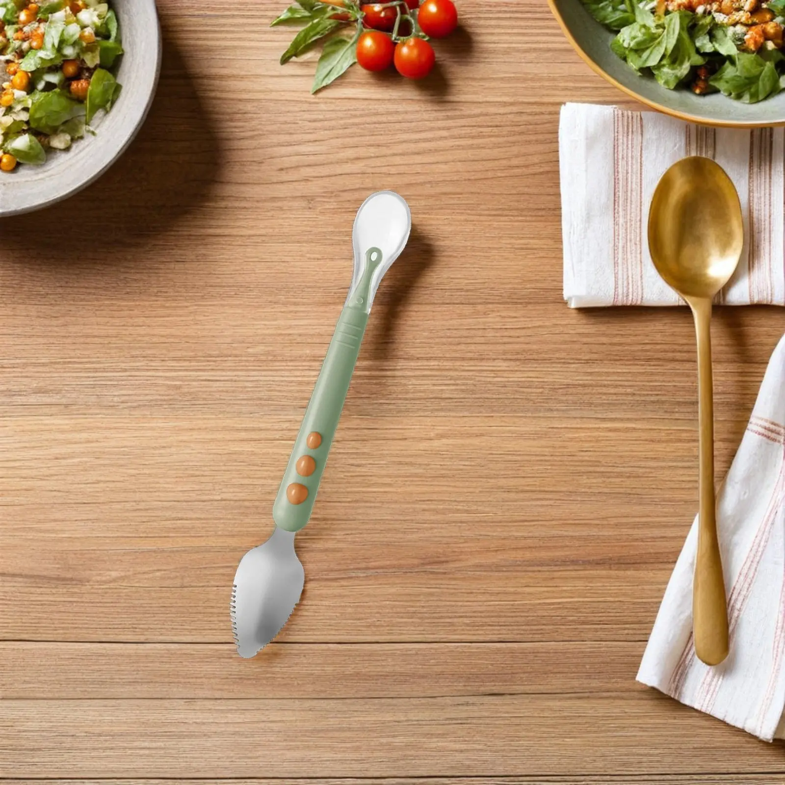 

Двусторонняя ложка для детского питания: силиконовая и из нержавеющей стали, для приготовления фруктового пюре, безопасная для кормления младенцев, для измельчения и подачи пюре