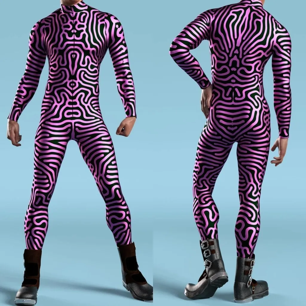 

Unisex Cyber Punk 3D Digital Printing Halloween Party Role Play Outfit Women Men Cosplay Costume Carnival Jumpsuit
